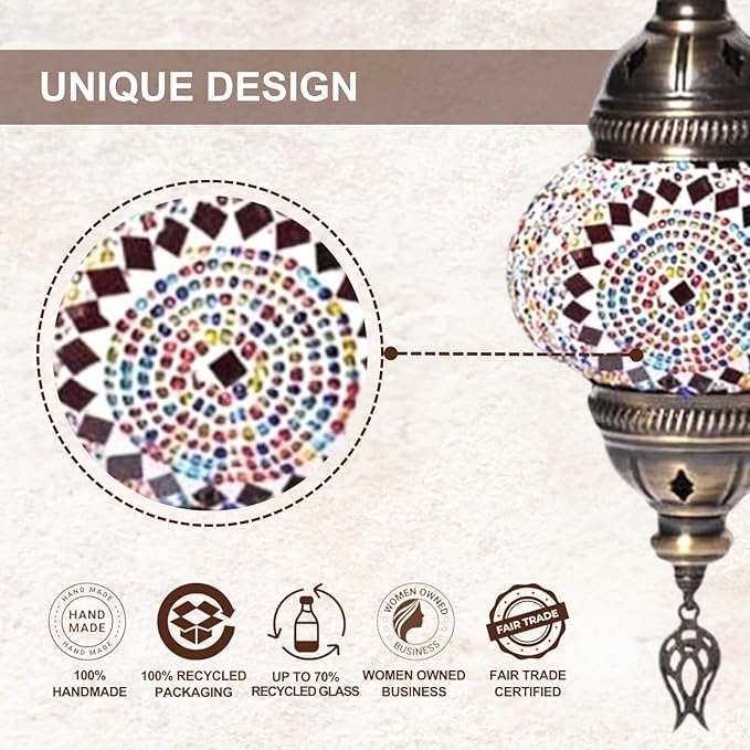 Kafthan Turkish Moroccan Mosaic Lamp – Handmade Glass Swan Neck Bedside Lamp with Antique Brass Base, Ideal Decor for Bedroom, Office, Living Room – Bulb Included (Multicolor Center Circle)