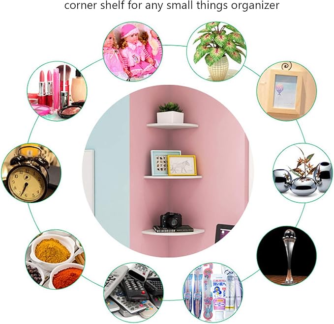 11 Inch Set of 2 Corner Wall Mounted Floating Shelf White,for Kitchen Room ,Living Room,Bathroom and Any Wall Corner Decor Display.