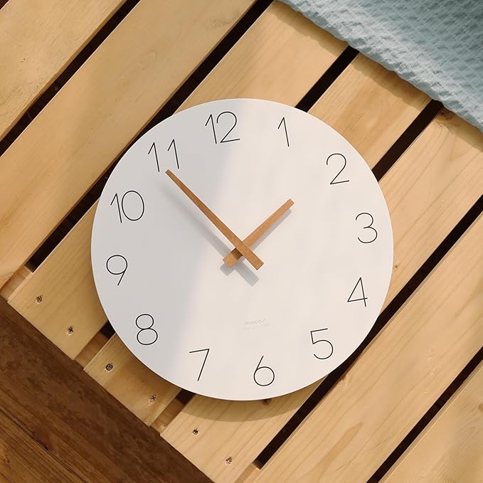 mooas Flatwood Wall Clock (Wood Big),13" Non-Ticking Sweep Movement Decorative Battery Operated Wooden Wall Clock for Home Living Room Kitchen Bedroom Office School