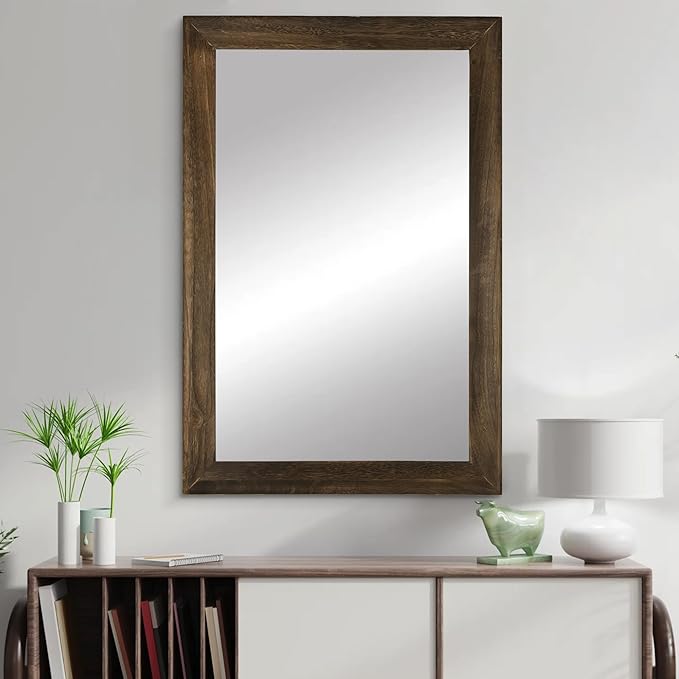 CULER Rustic Wood Wall Mirror for Bathroom,Rectangle 24 x 36 inch Hanging vatiny Mirrors with Wooden Frame for Living Room,Bedroom,Entryway (24x36 inch, Vintage Light Brown)