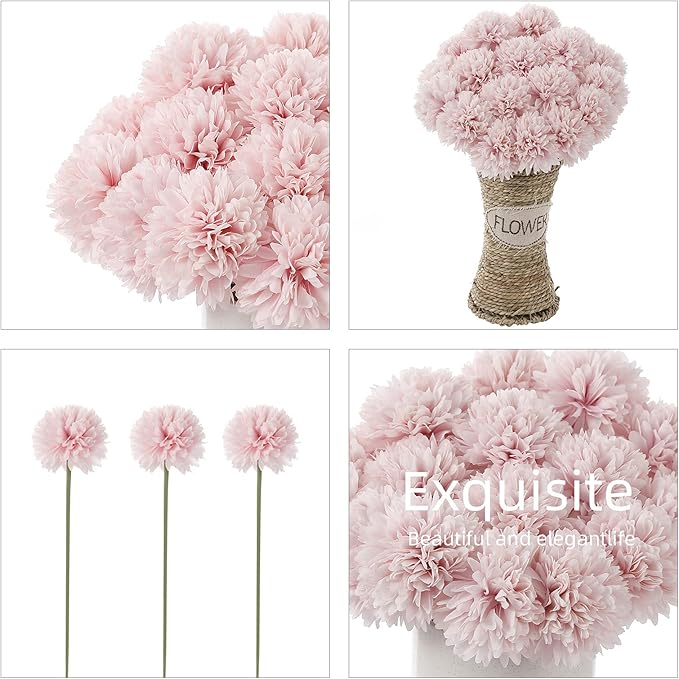 Kimura's Cabin Fake Silk Flowers 20pcs Pink Flowers Artificial Ball Flowers Faux Chrysanthemum Bouquets for Home Dining Table Core Party Wedding Decoration (Pink, Pack of 20)