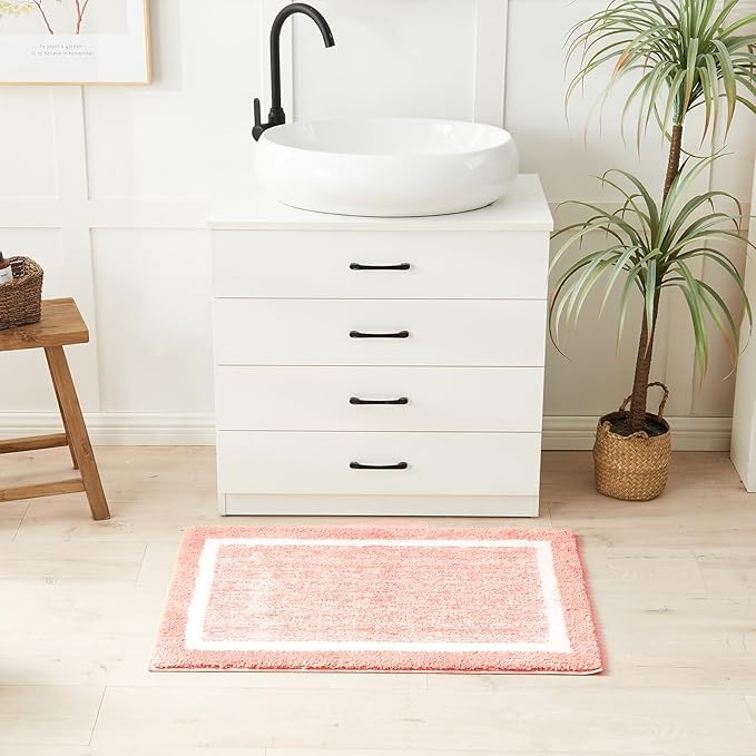 CozeCube Bath mats for Bathroom Non Slip, Plush Shaggy Bath Rugs for Bathroom Washable, Extra Soft and Absorbent Microfiber Bath Rugs, Pink Christmas Rugs, Blossom Pink, 47" x 24"