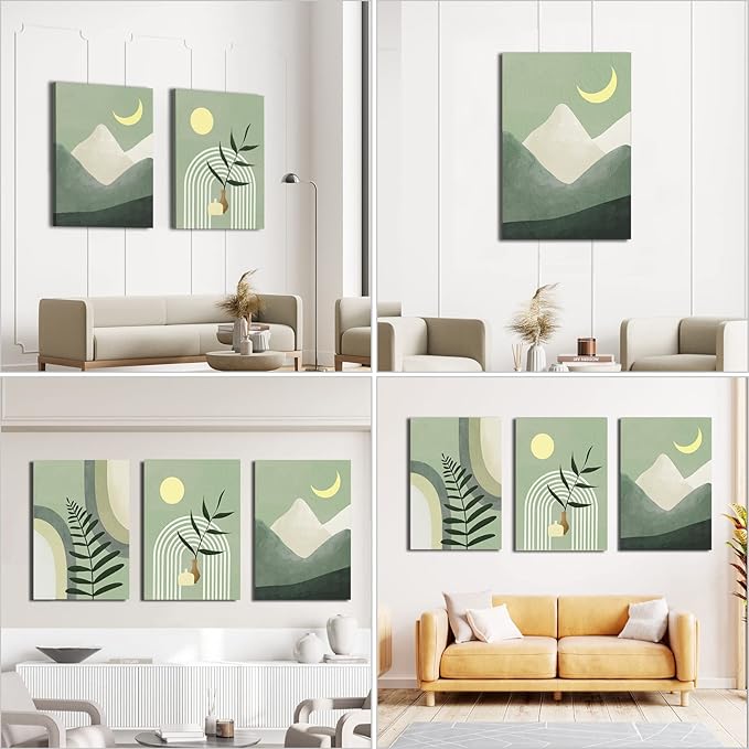 Large Framed Boho Wall Art Painting,Boho Room Decor, Mid Century Modern Wall Art,Neutral Abstract Geometric Prints Beige Minimalist Art Framed Canvas Prints for bedroom Bathroom 16" x 24"