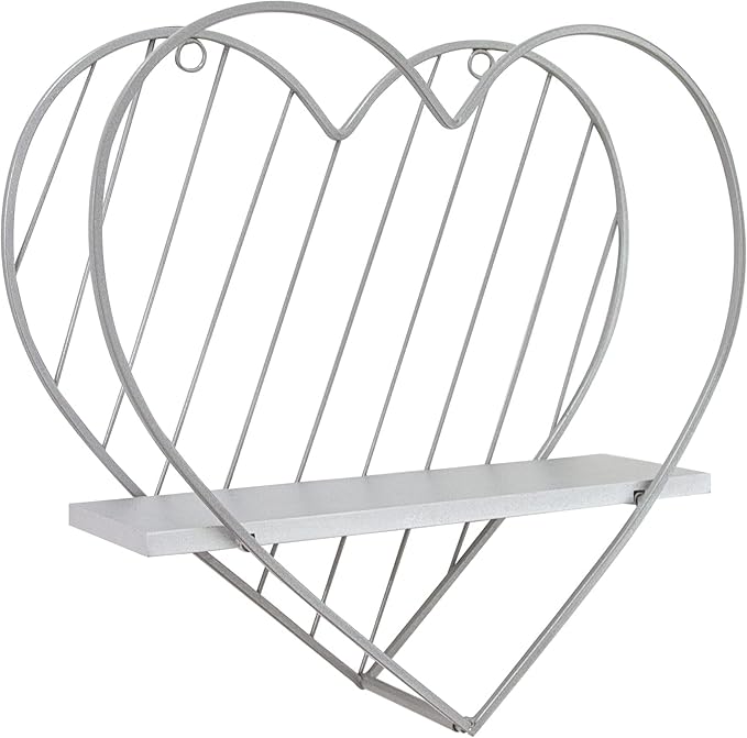 Afuly Wall Shelf Metal Grey Floating Shelves Heart Design Small Shelf Storage Rack Modern Romantic Farmhouse Style Cute Fancy Unique Nursery Room Bathroom Bedroom Wall Decor