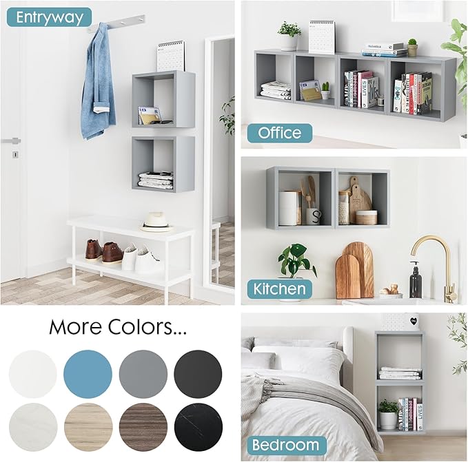 Kaboon Cube Floating Shelves Set2, Display Shelves Wall Mount 7.75" D x 12.5" W x 12.5" H, (Gray, Square 2 Cubes)