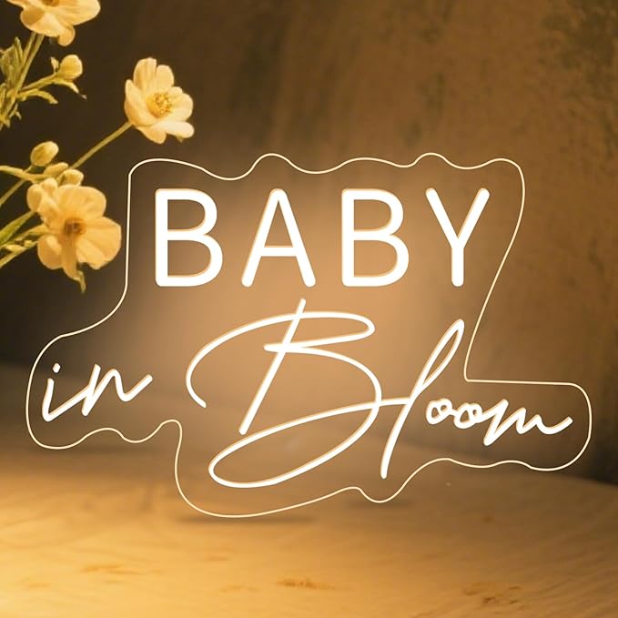 Baby In Bloom Neon Sign Baby shower Welcome Neon Light Warm White LED Light up Signs for Bedroom Boys Girls Room Club Bar Shower Backdrop Party Decorations