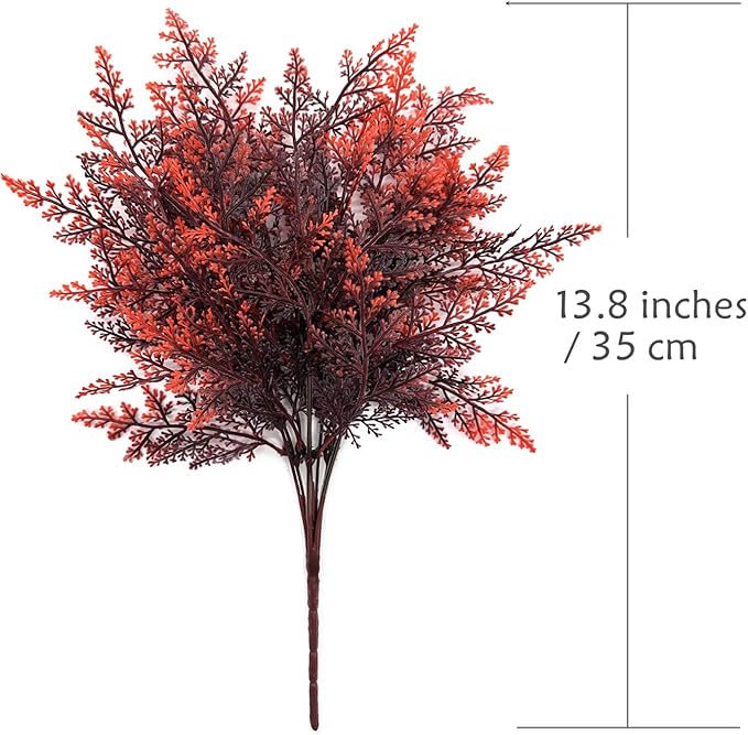 CATTREE Artificial Fern Shrubs Fake Boston Ferns Plant Bushes Plastic Leaves Plants Indoor Outdoor Garden Window Box Verandah Decor Party Table Centerpieces Wedding Christmas DIY Decoration Red 8 Pack