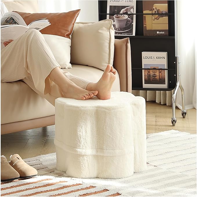 Tiita Floral Pouf Ottoman, Foot Stools Ottoman with Foam Chunk Filling, Puff Foot Rest for Couch, Living Room, Kids Room, Cream
