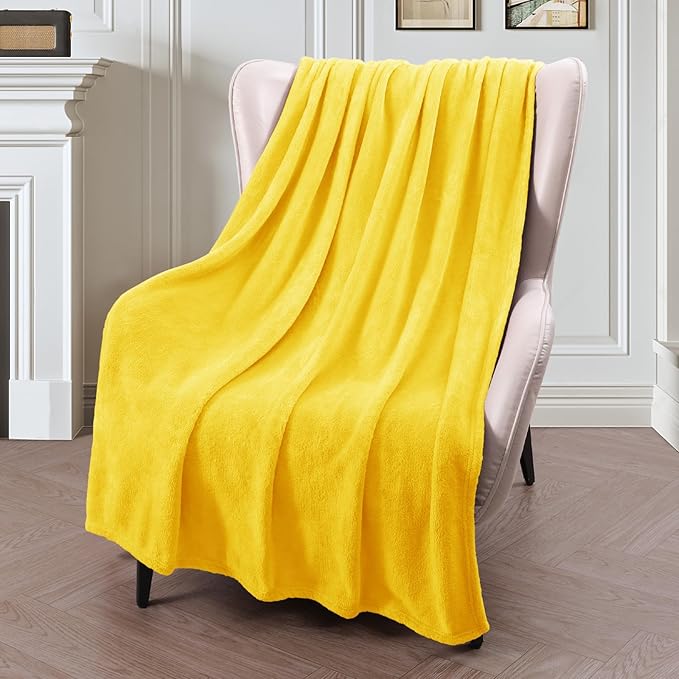 Exclusivo Mezcla Extra Large Fleece Throw Blanket for Couch, Sofa, 300GSM Super Soft and Warm Blankets, Vibrant Yellow Throw All Season Use, Cozy, Plush, Lightweight, 50x70 Inches