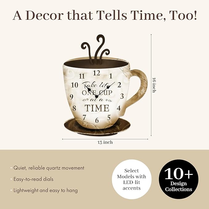 Young's Wood Take Life Coffee Wall Clock, 13.75",14098,Brown