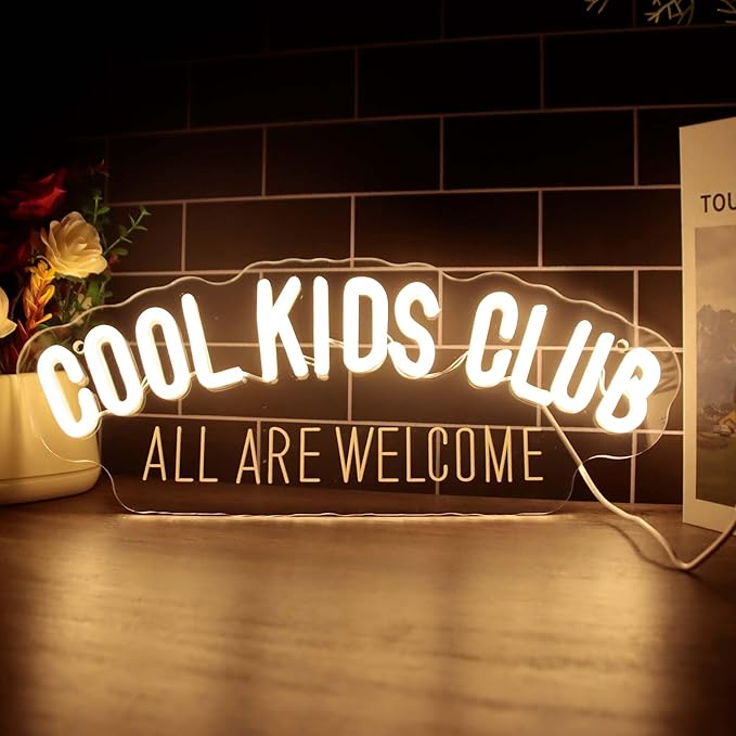 Cool Kids Club Neon Sign, All Are Welcome Neon Light, Handmade LED Neon Baby Room Light, Dimmable USB Neon Lights for Kids Bedroom Baby Nursery Room Playroom Wall Decor Party Gift(6.1 * 15.7in)