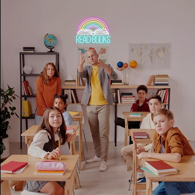Read Books Neon Sign Book Neon Light Colorful Rainbow Neon Light sign Read More Books Neon Signs Library Classroom Reading Room Bookstore Bookish Decoration Kids Gifts