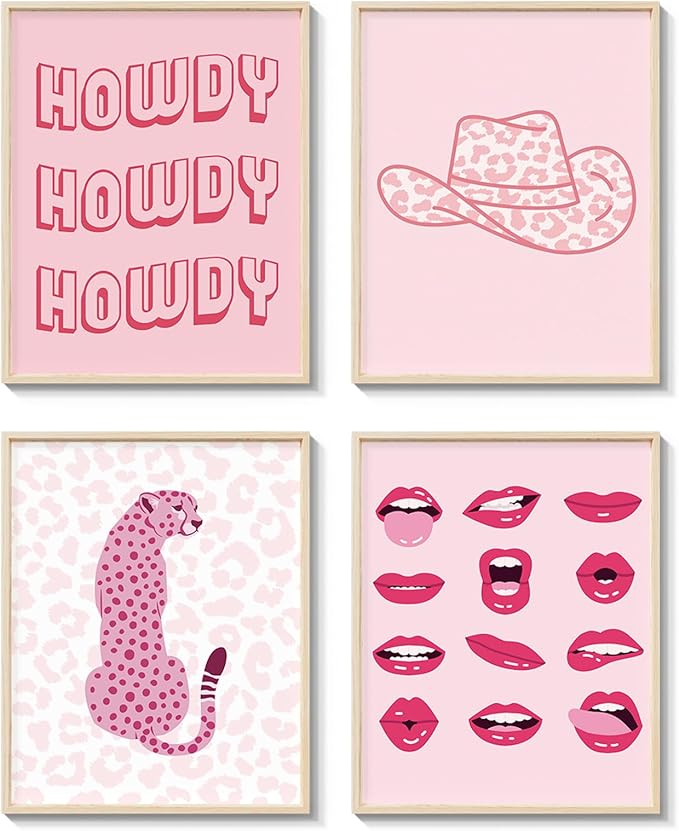 InSimSea Wall Art Prints Poster Pink Leopard Wall Art Decorations for Living Room Bedroom, 8x10in Aesthetic Pictures Prints College Move-In Day Dorm Decor, Pink Trendy Preppy Room Decor UNFRAMED