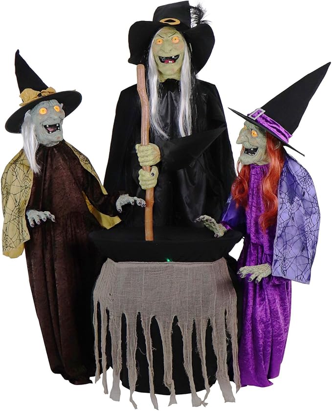 Haunted Hill Farm Motion-Activated Wicked Sitchwick Sisters, Plug-in Talking Scare Halloween Animatronics for Indoor or Covered Outdoor Display, Creepy and Modern Fright Props for Home