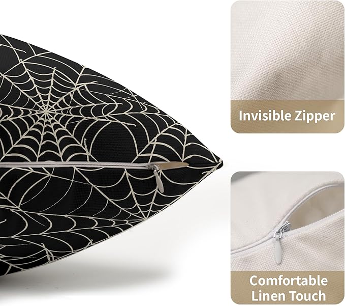 Halloween Spiderweb Pillow Covers 12x20 Set of 2 Black White Spider Web Outdoor Decorative Throw Pillows Halloween Scary Themed Farmhouse Pillowcases Linen Cushion Case Decor for Home Sofa Couch Bed
