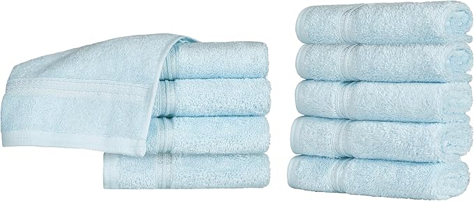 Superior Egyptian Cotton 10-Piece Face Towel Set , Small Towels For Facial, Spa, Quick Dry, Absorbent Towels, Bathroom Accessories, Guest Bath, Home Essentials, Washcloth, Airbnb, Light Blue