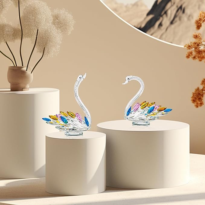 Crystal Swan Decor Figurine Home Collectibles Glass Statue 25th, 50th, 60th, Silver, Golden Wedding Anniversary Cute Elegant Decorations Gifts Ideas for Wife, Couple, Parents