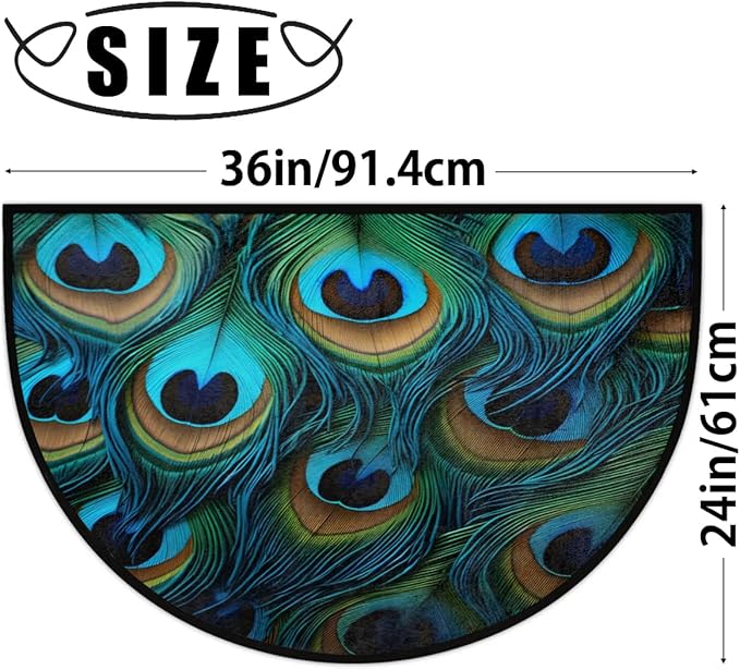 Half Round Doormat Indoor Entrance Mat Peacock Feathers Bathroom Carpet Absorbent Floor Mat Kitchen Mat for Home Front Door Patio Garage Welcome Mat