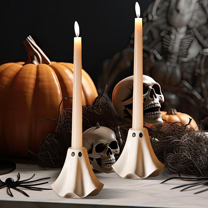 2 Pcs Halloween Ghost Candlestick Holders Cute Ghost Shape Candle Stick Holders Ceramic Taper Candle Holder for Halloween Wedding Party Holiday Office Home Decor Gift