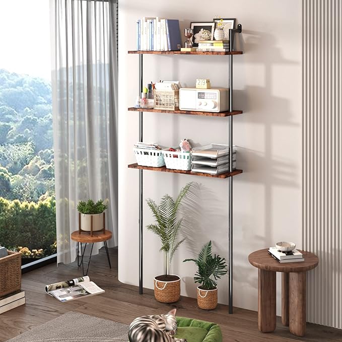 AmazerBath Bathroom Organizer Over Toilet Storage Shelf Wood, Above Toilet Storage Shelf Rack 3-Tier, Wall-Mounted Space Saver, Restroom Laundry, Rustic Brown