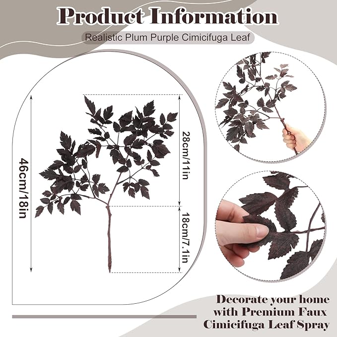 Lyrow 6 Pack Artificial Cimicifuga Plant Leaf Spray Faux Plum Cimicifuga Ramosa Leaf Branch Faux Fall Spray Silk Plants for Home Vase Wedding Garden Farmhouse Table Mantel Decor (18 Inches)