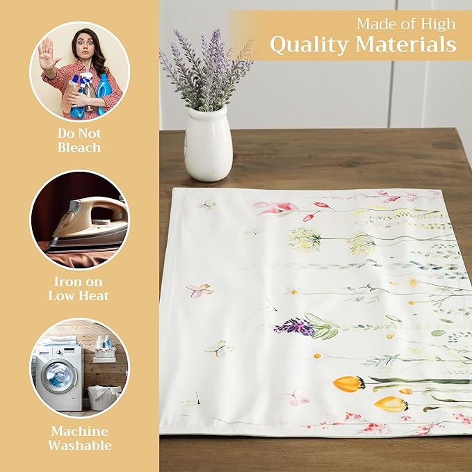 Maison d' Hermine Placemats Set of 4 100% Cotton Washable Cloth Place Mats, Reusable Table Mats for Kitchen Dining Decoration, Party, Wedding, Restaurant Spring/Summer (Botanical Fresh, 13" x 19")