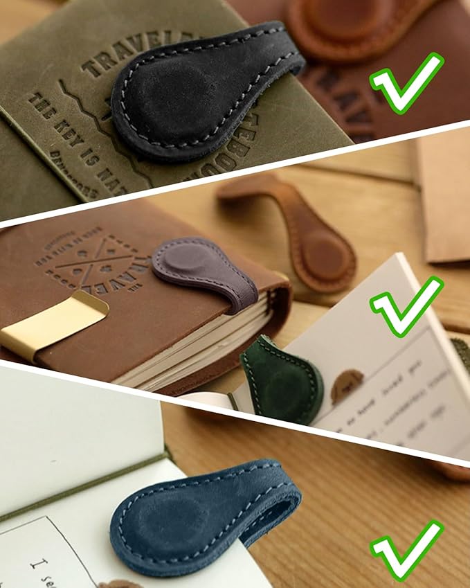 1Pcs Magnetic Leather Bookmark - Vintage Faux Double-Sided Magnetic Bookmark Page Clip for Women & Men, Book Accessories Compact Book Lover Gift for Readers, Travel & Office (Black)