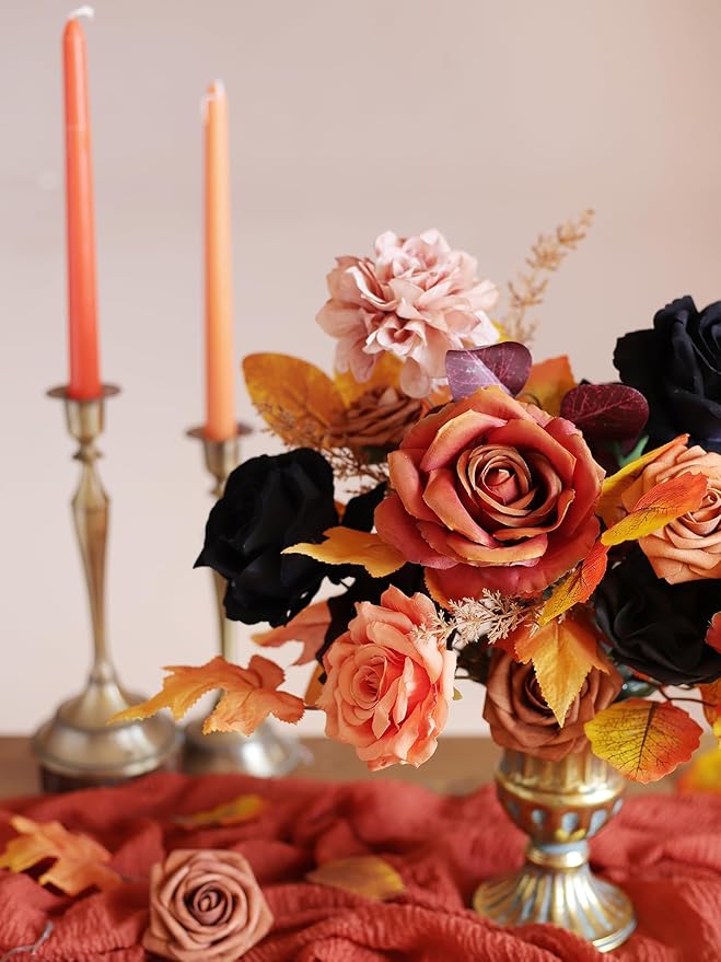 MISSPIN Artificial Flowers DIY Box Set Fake Roses Bouquet Bridal Wedding Flowers Colorful Centerpiece Table Decorations Boho Faux Floral with Stems Arrangements for Cake Home Party Indoor Outdoor