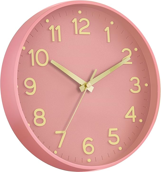 Silent Wall Clocks Battery Operated 8 Inch-Modern Non Ticking Analog Clock Decorative for Kitchen Office Bathroom Bedroom(Pink Gold)