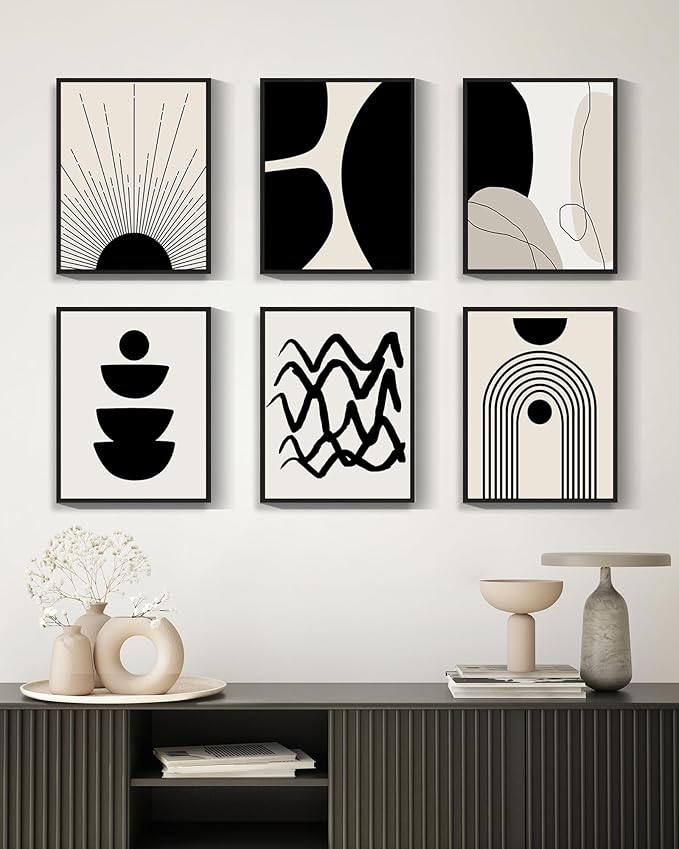 ๐๐ฟ๐๐ผ๐๐บ Abstract Boho Wall Art Minimalist Geometric ๐๐ฟ๐ฎ๐บ๐ฒ๐ฑ Wall Decor Boho Room Decor Black Brown Beige Line Art Canvas Painting Mid Century Modern Prints Bohemian Posters for Living Room Bedroom
