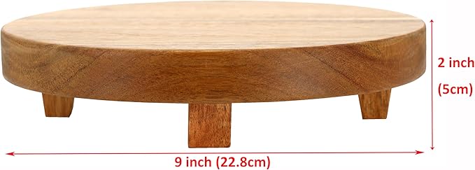 Spiretro 9-Inch Round Footed Acacia Wood Pedestal & Serving Stand | Kitchen Display | Plant Holder
