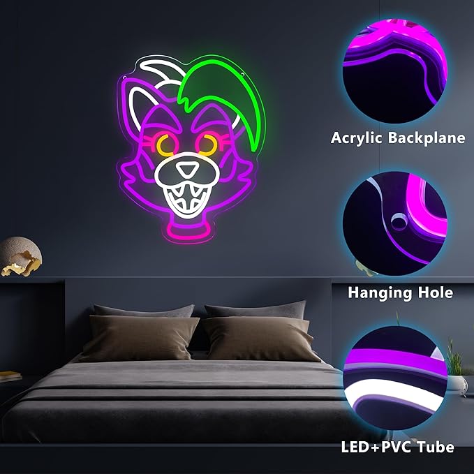 Anime Cartoon Glamrock Roxanne Wolf Neon Signs for Wall Decor,USB Dimmable Cartoon Game Neon Light for Bedroom Gaming Room Man Cave Bar Birthday Gifts(12.7 * 15.7in)