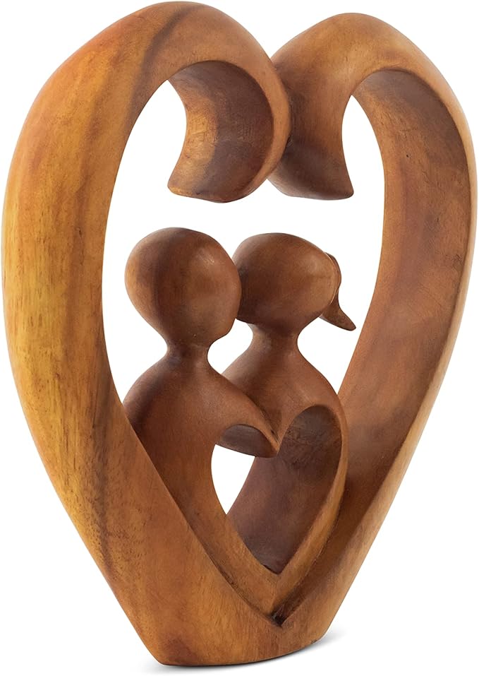 8" Wooden Hand Carved Abstract Contemporary Statue - Heart and Soul - Figurine Gift Home Decor Sculpture Accent Handmade Art Decoration