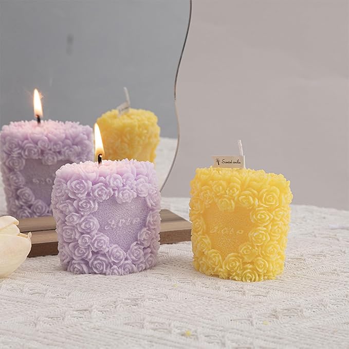 Rose Flower Clusters Aesthetic Scented Candle,Love Heart Handmade Soy Wax Aroma Decorative Candle for Table Photo Prop Valentine's Day Wedding Birthday Gift,Prefect for Meditation Stress (Purple)