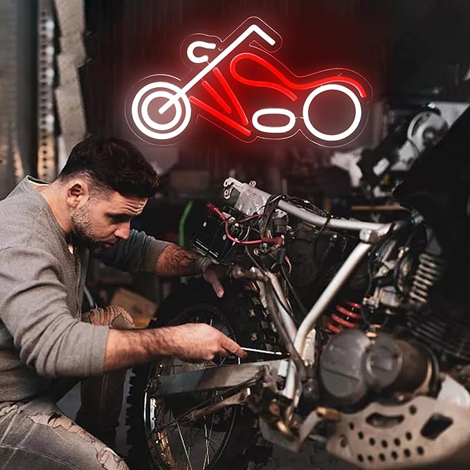 Motorcycle Neon Sign for Man Cave Motor LED Light up Sign for Wall or Garage Decor Neon light for Auto Room Repair Shop Workshop Birthday Gift,Size16.1 * 8.6inch(ZYLD076)