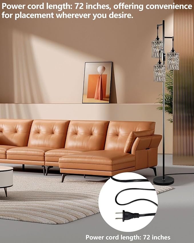 Lightdot 67" Dimmable Floor Lamp for Living Room, Industrial 3-Light Tree Floor Lamp with Black Rattan Cages, Bohemian Tall Standing Lamps, Modern Floor Lighting for Bedroom Office, E26 Base