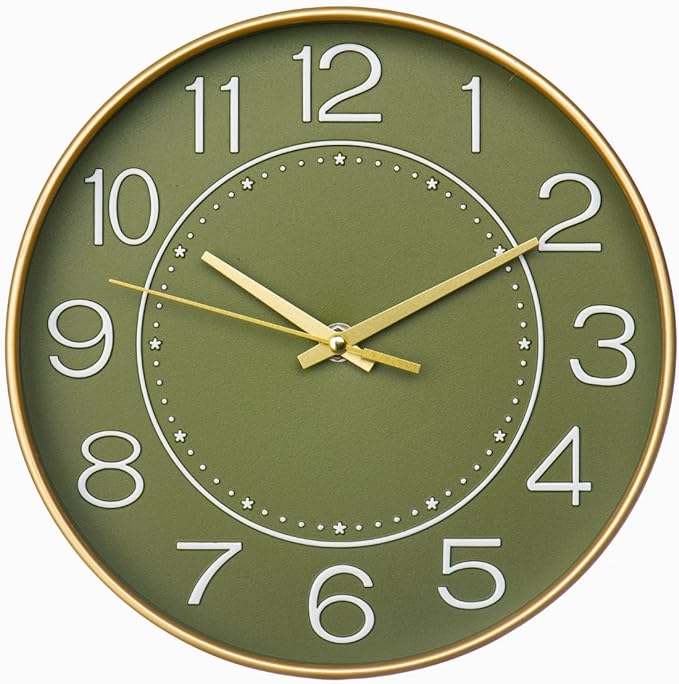 HZDHCLH Modern Wall Clocks Battery Operated,10 inch Olive Green Clock for Wall,Silent Small Wall Clock for Living Room Bedroom Kitchen Office Nursery Decor