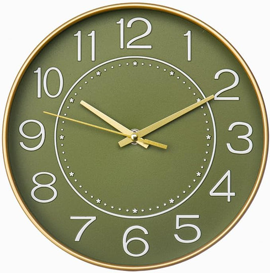 HZDHCLH Modern Wall Clocks Battery Operated,10 inch Olive Green Clock for Wall,Silent Small Wall Clock for Living Room Bedroom Kitchen Office Nursery Decor