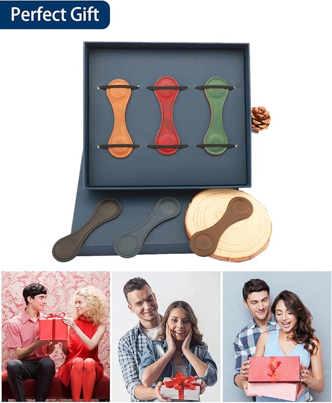 3 Pcs Magnetic Leather Bookmarks with Gift Box, Vintage Faux Leather Book Mark, Double-Sided Magnetic Bookmarks Supplies Gift for Men Women Read Book Lovers Father's Day Gift (Black + Blue + Coffee)