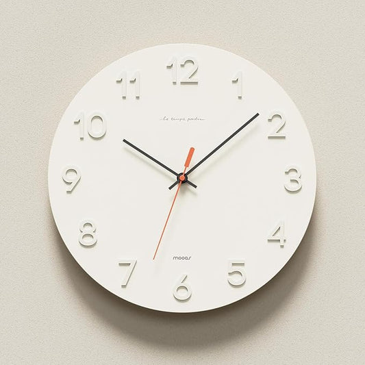 mooas 3D Numbers Modern Wall Clock, 12" Silent Non-Ticking Sweep Movement Decorative Battery Operated Analog Wall Clock for Home Décor Living Room Kitchen Bedroom Office School Hotel (Cream)