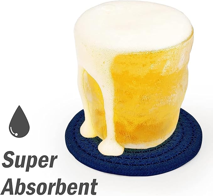 ABenkle Drink Coasters with Holder Set of 10, Cotton Woven Absorbent Coasters for Drinks, Minimalist Home Decor Coaster Set for Wooden Tabletop Protection Table, 4.3 inches