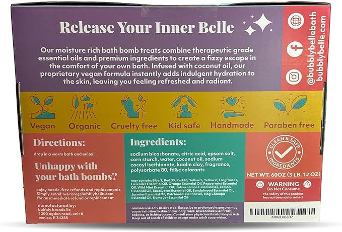 Bubbly Belle Bath Bombs XXL Gift Set, 12 Extra Large Handmade Aromatherapy Fizzies with Essential Oil Blends and Epsom Salt, Vegan for Women, Men, Kids