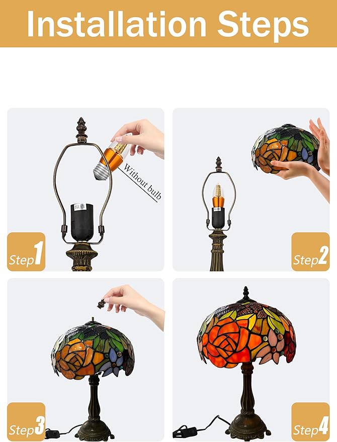 KY&BOSAM Tiffany Lamp Stained Glass Table Lamp Style Art Glass Desk Lamp 16 Inch Tall Glass 10 Inch Wide Lamp Shade Lamp Beside Lamp1 Bulb Antique Zinc Base for Living Room Bedroom Kitchen