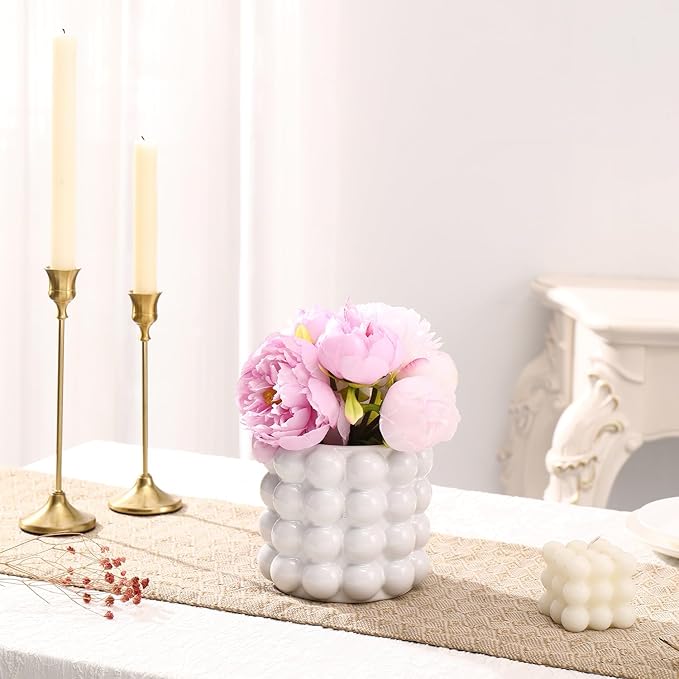 Bubble Vase, Small Vase, White Ceramic Vase, Short Vase, Ceramic Flower Vase, Unique Vase Home Decor, Decorative Vase for Flowers, Living Room, Bedroom, Office, Shelf, Coffee Table, 5 Inches