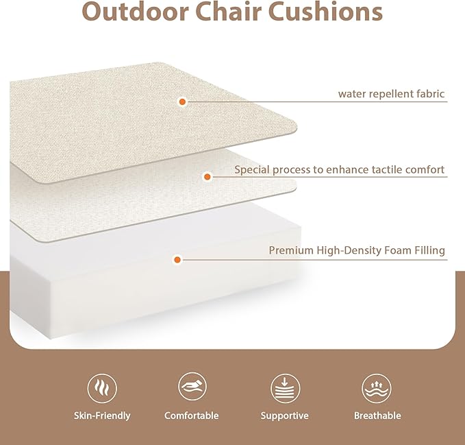 Outdoor Chair Cushions 19 x 19 x 2.5 Inch Set of 2, Water-Resistant & Fadeness Durable Patio Furniture Cushion for Garden Sofa Couch Chairs, Portable Comfort with Attach Ties, Beige