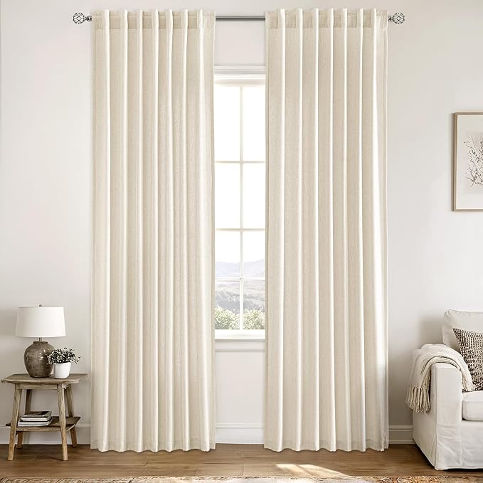 MIULEE Non-See-Through Privacy Linen Curtains 2 Panels, Light Filtering Window Curtains Farmhouse Textured Back Tab Semi Sheer Drapes for Bedroom Living Room, 52 x 72 Inches Long, Cream Ivory