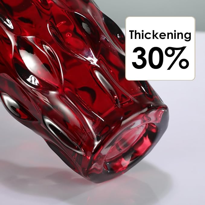 CEMABT 9.5inch 3.4 lb Glass Vases for Flowers Unbreakable Thickened Morden vase for Tables Centerpieces,Colorful,Vintage and Clear Rose Large Flower vases for Bouquet Unique Gifts(Red)