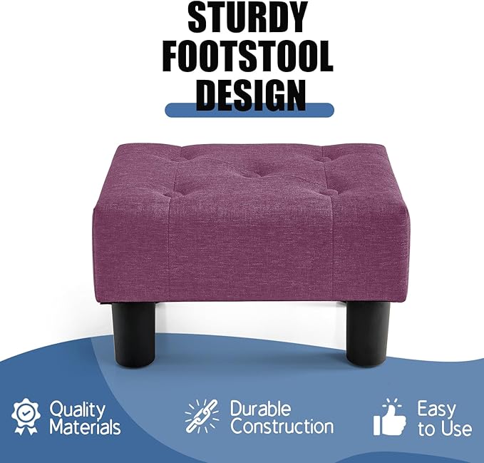 BRIAN & DANY Small Foot Stool, Linen Foot Stools with Legs, Stable Small Footstool for Living Room, Purple
