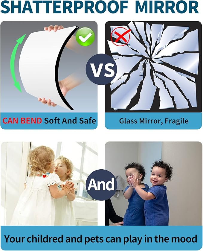 Shatterproof Full Length Mirror Wall Mounted Frameless,Made of Acrylic Plexiglass,Unbreakable Thick: 0.16'', 48''x14'',Workout Gym Mirrors for Home Gym, Silver, 2 Pack,24''x14''x0.16''