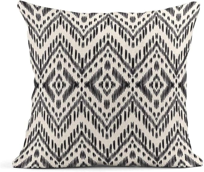 ArtSocket Set of 4 Throw Pillow Covers Ikat Tribal and Boho Bohemian Black Ethnic Herringbone for Ideas Decor Linen Outdoor Pillow Cases Home Decorative Square 22x22 Inches Pillowcases